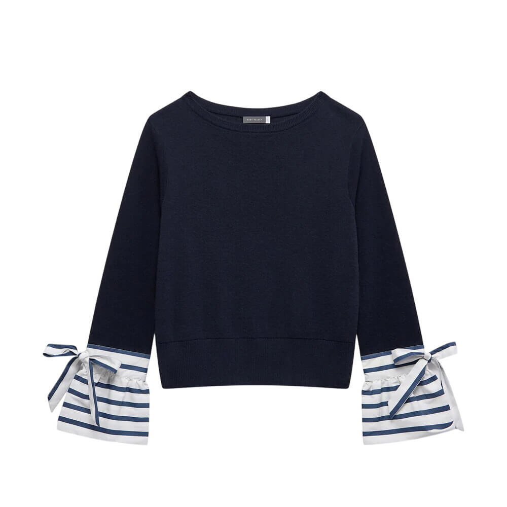 Mint Velvet Navy Cotton Blend Striped Cuff Knit Jumper